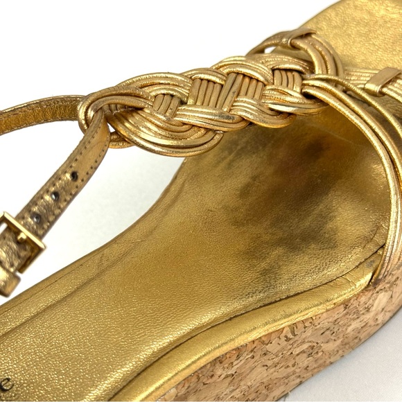 Kate Spade Becca Metallic Gold Braided Strap Cork Wedges - Picture 12 of 14